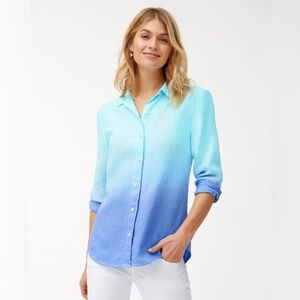 🩷 Tommy Bahama Two Palms Dip-Dye Linen Shirt Long-Sleeved Button-Up Shirt EUC